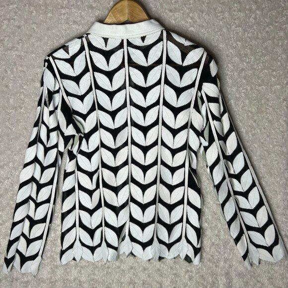 La Jolla Light Jacket‎ Leaf Pattern Zip Up Collared Black White S - Picture 3 of 8